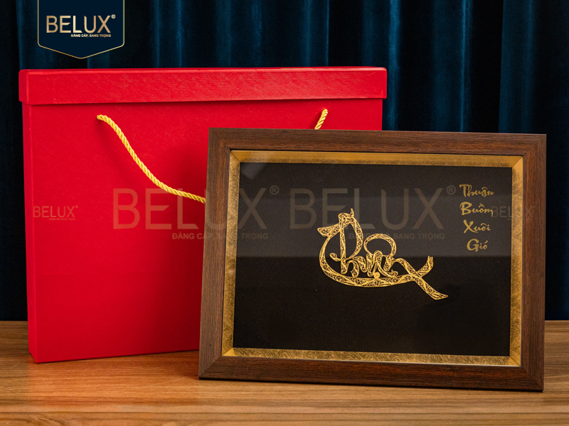 Tranh chữ Thuận 40x30cm đậu bạc mạ vàng 24k